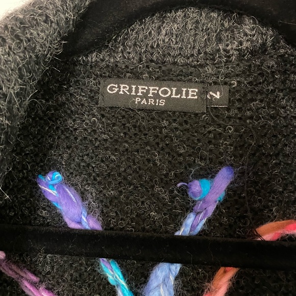 Black sweater with multi colored stitching. Front tie. - Picture 3 of 3